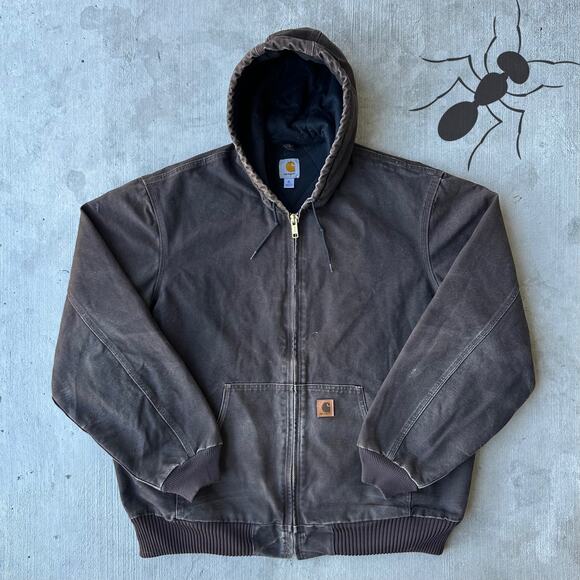 Vintage Y2K Carhartt J130 DKB brown hooded work wear jacket - Picture 1 of 10